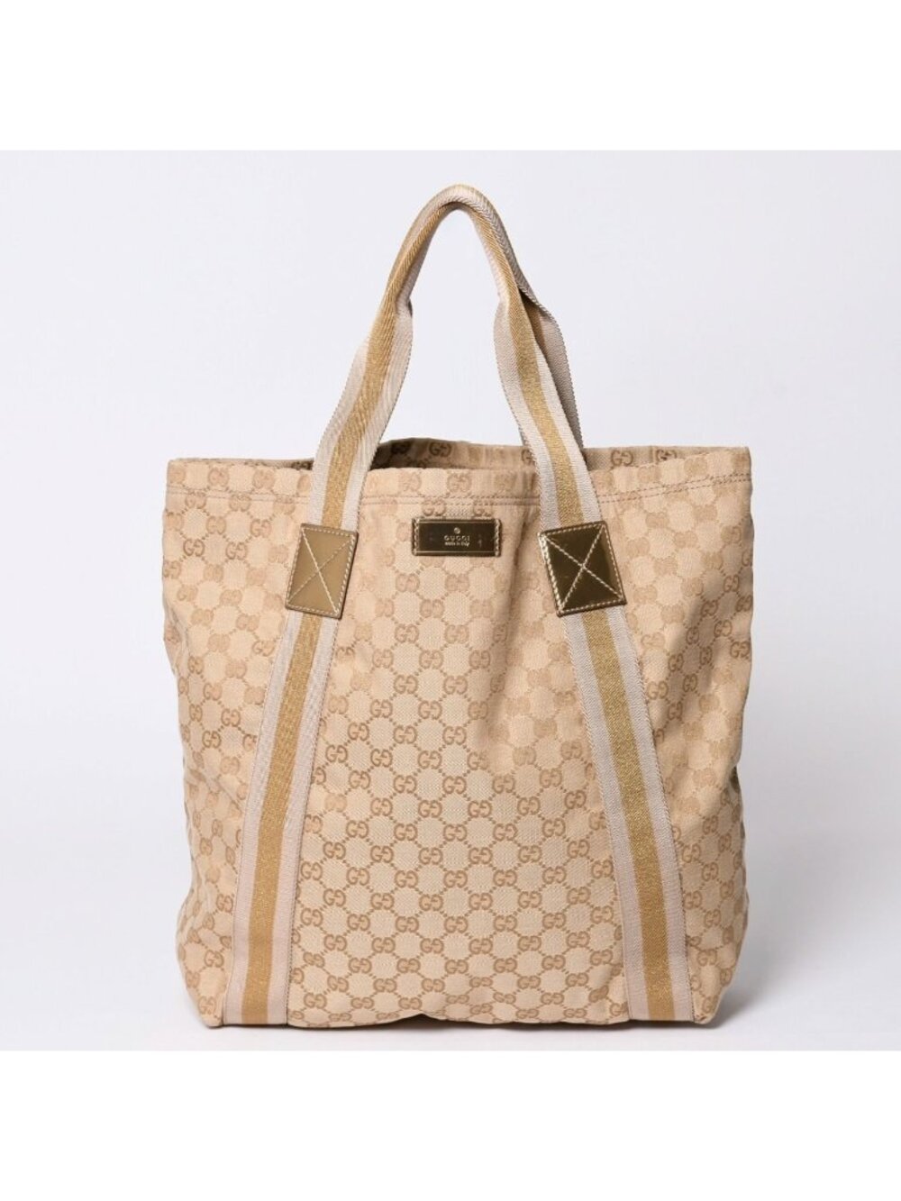 Gucci Tote Bag GG Canvas Beige Brown Gold